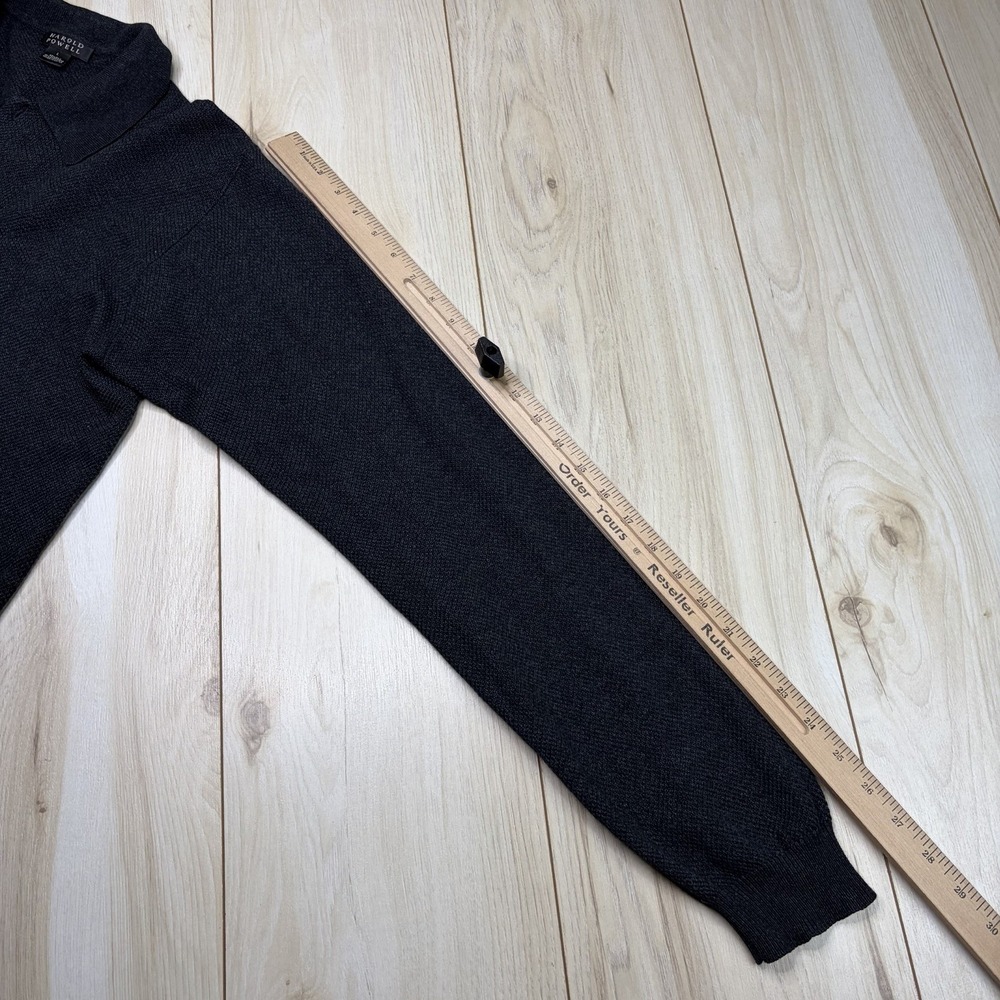 HAROLD POWELL CASHMERE SILK Knit Polo Long Sleeve Mens Large Charcoal Black - Picture 7 of 8